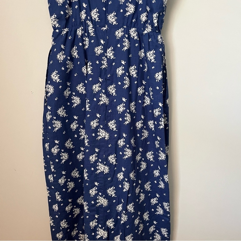 J. Crew Factory Abstract Flower Printed Blue & White 100% Cotton Maxi Dress Sz 2 - Picture 14 of 16